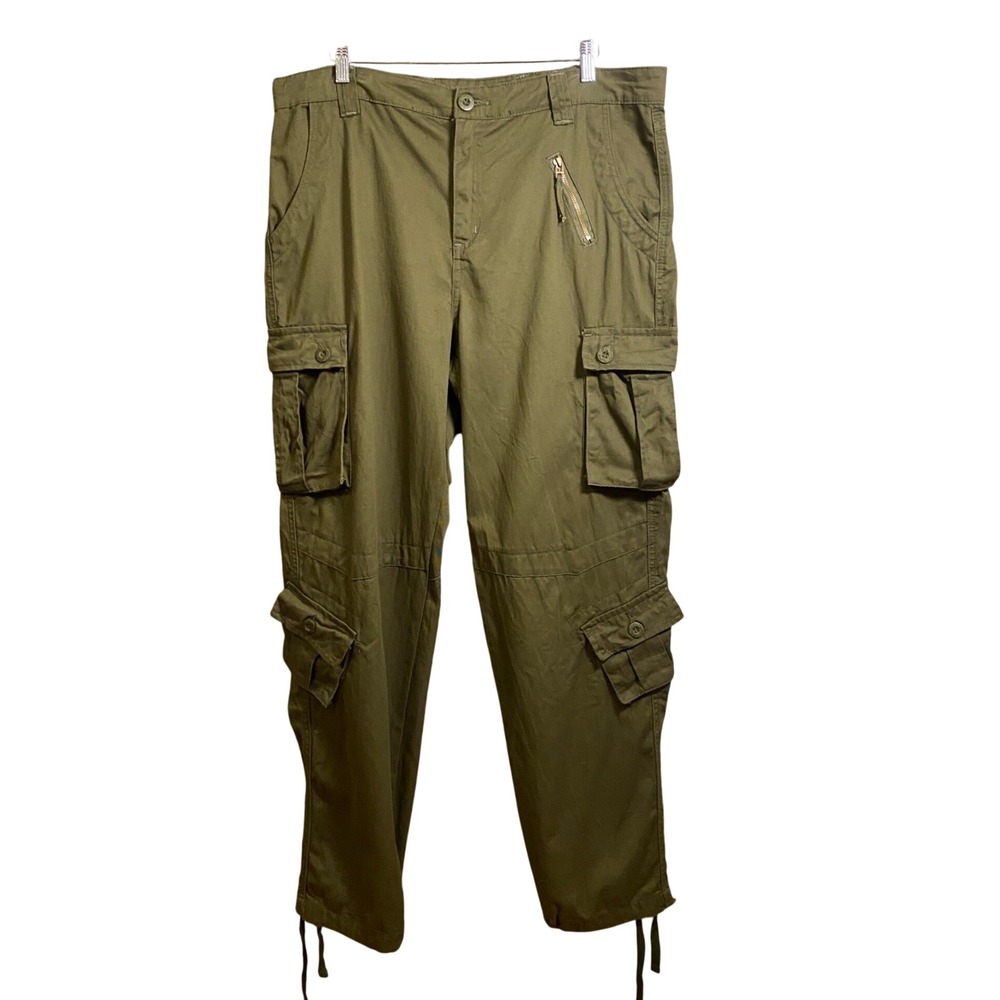 Mens Olive Green Cotton Multi Pocket Cargo Pants 38 Military Tactical Utility